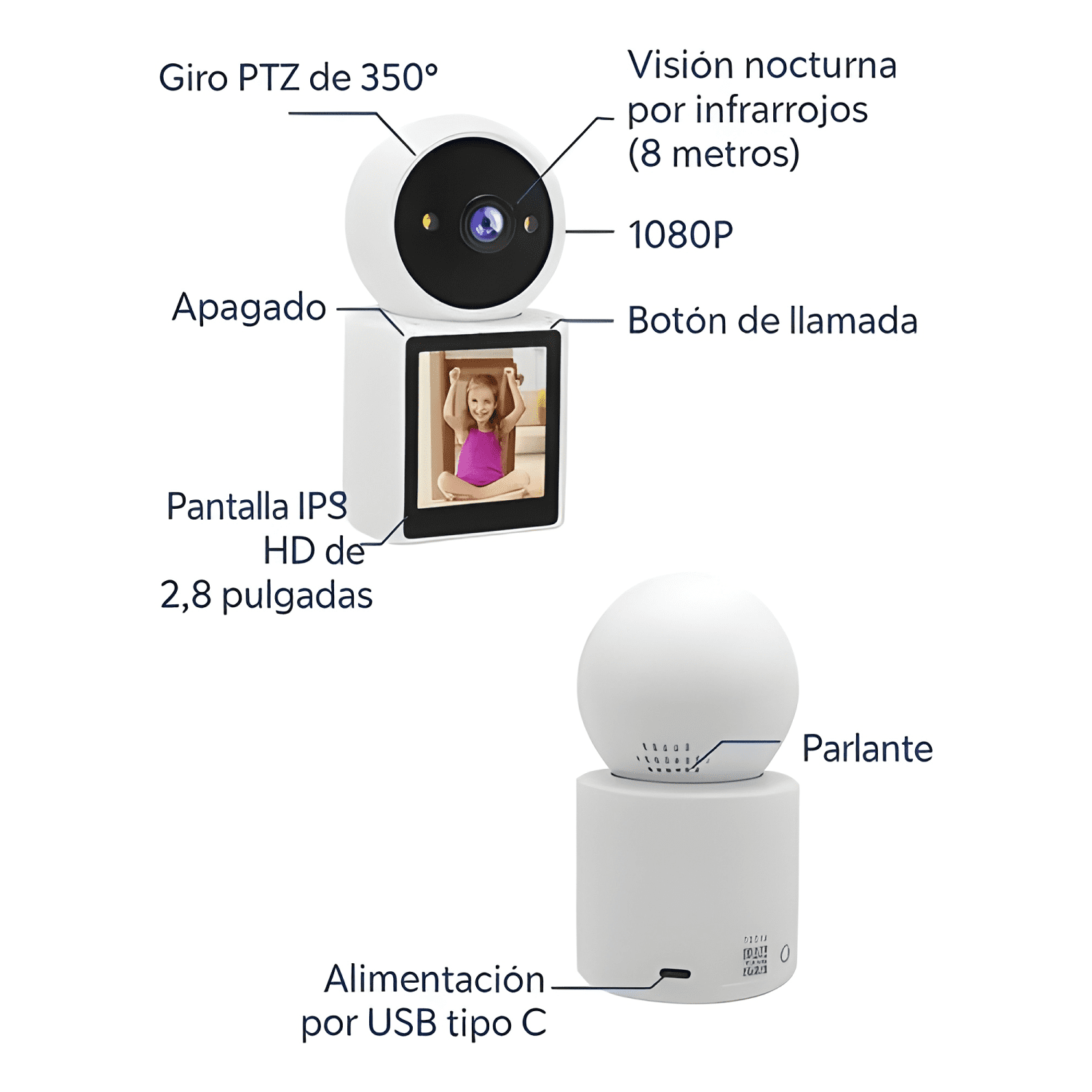 Camara de Videollamadas Interior Wifi 1080p Pantalla Hd 2.8-4