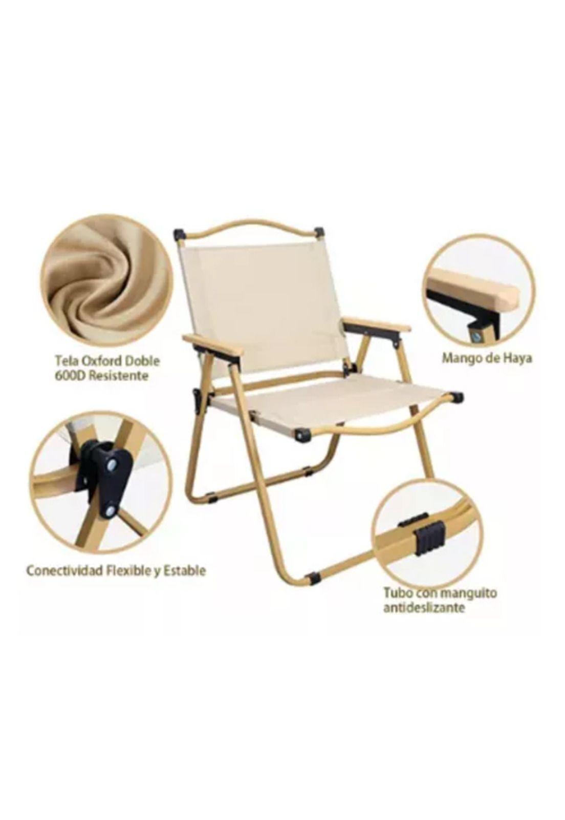 Silla Kermit plegable portátil para camping y pesca crema-2