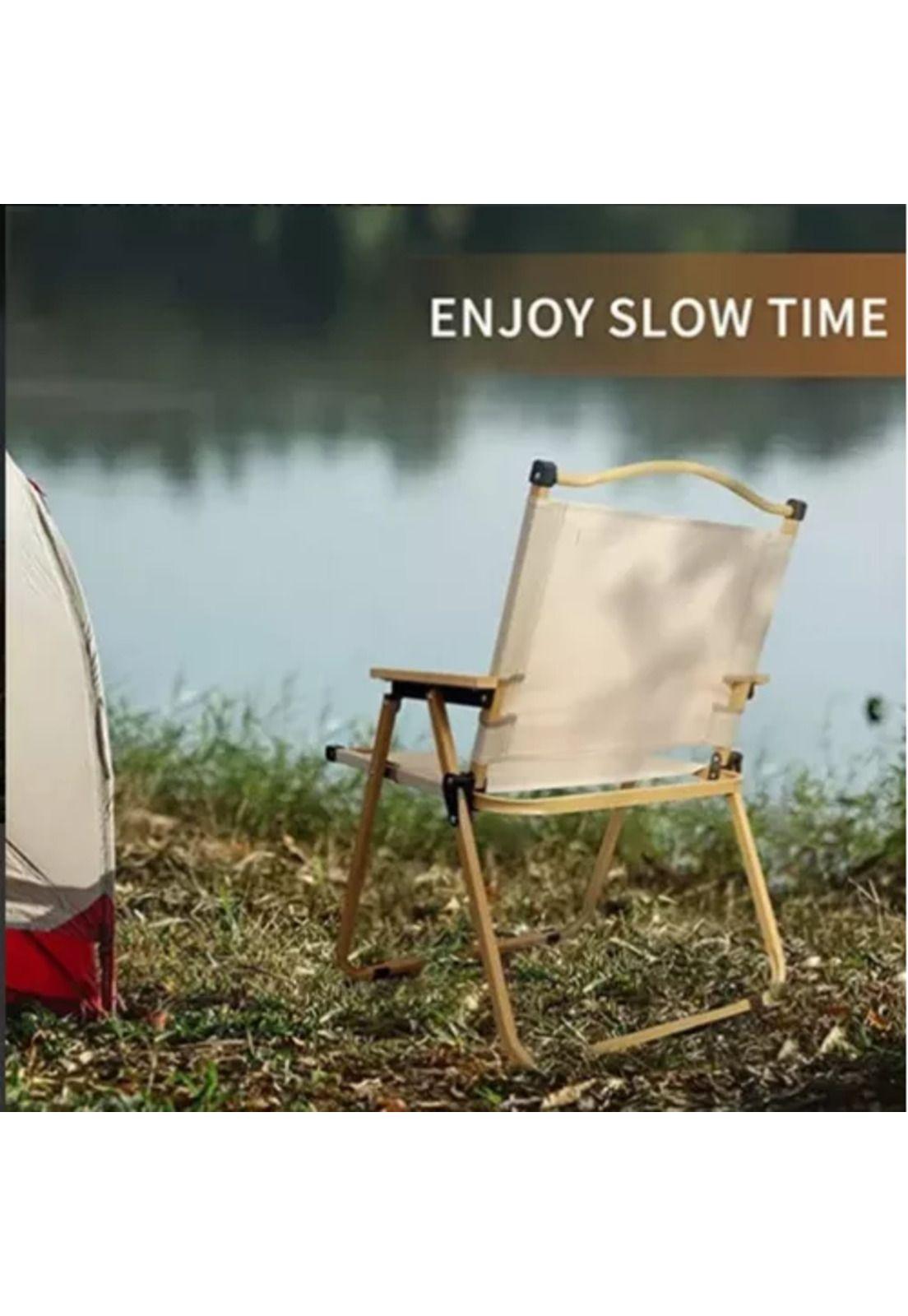 Silla Kermit plegable portátil para camping y pesca crema-5