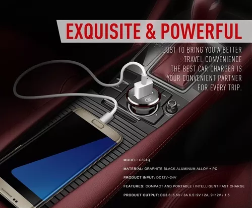 Cargador para auto QC 30 con cable micro USB gris-5