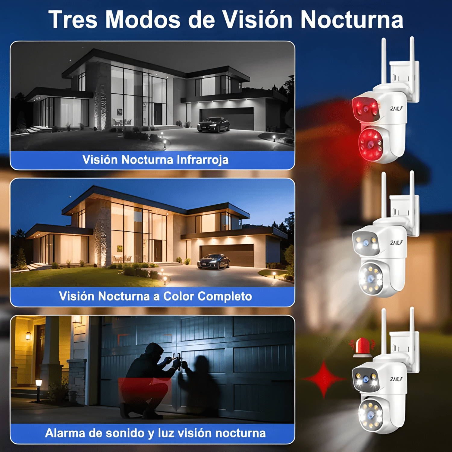 2nlf® 2pcs Doble Lente Cámara de Seguridad Exterior Wifi Hd-3