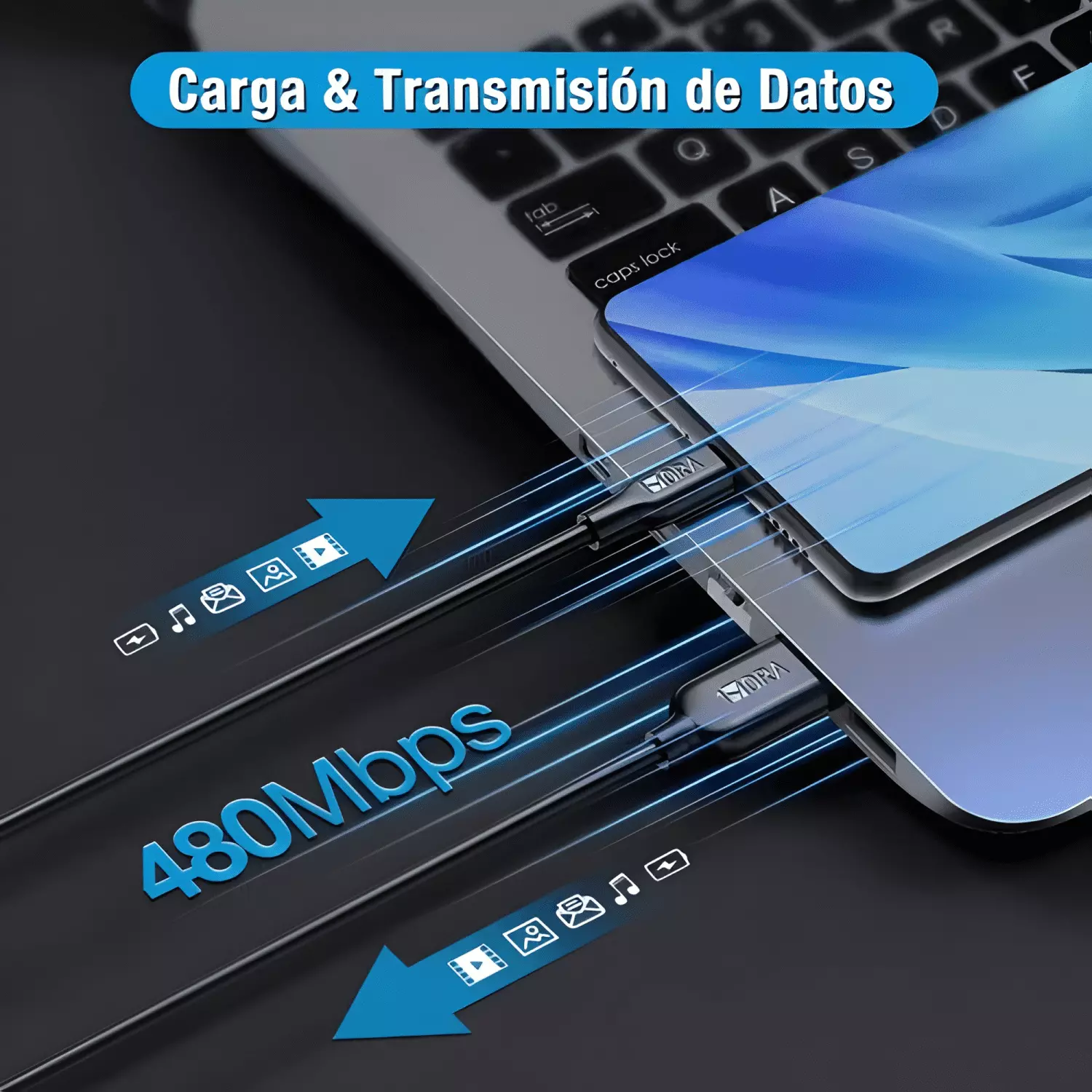 Cable cargador v8 micro USB carga rápida 1metro-3