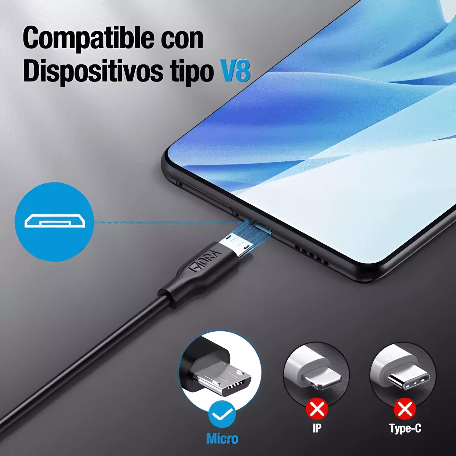 Cable cargador v8 micro USB carga rápida 1metro-4