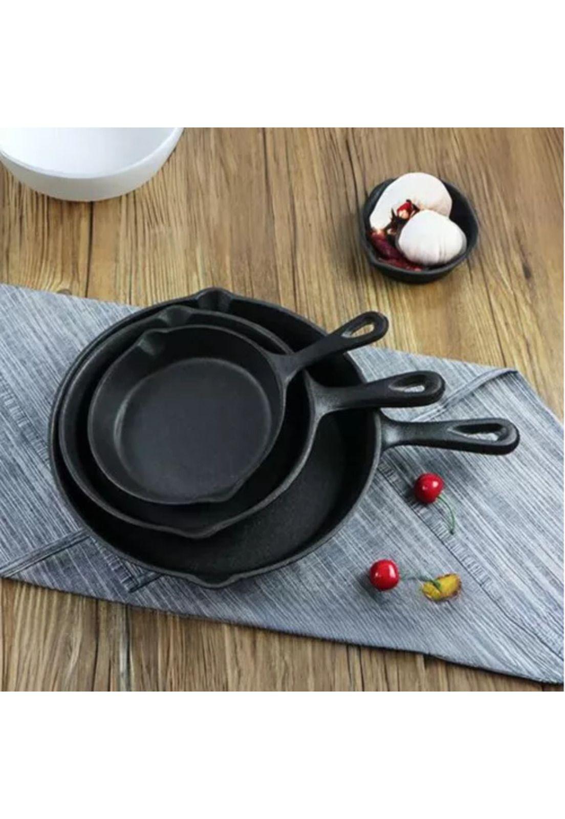 Juego de sartenes de hierro fundido, 3 piezas, Cukin, negro-5