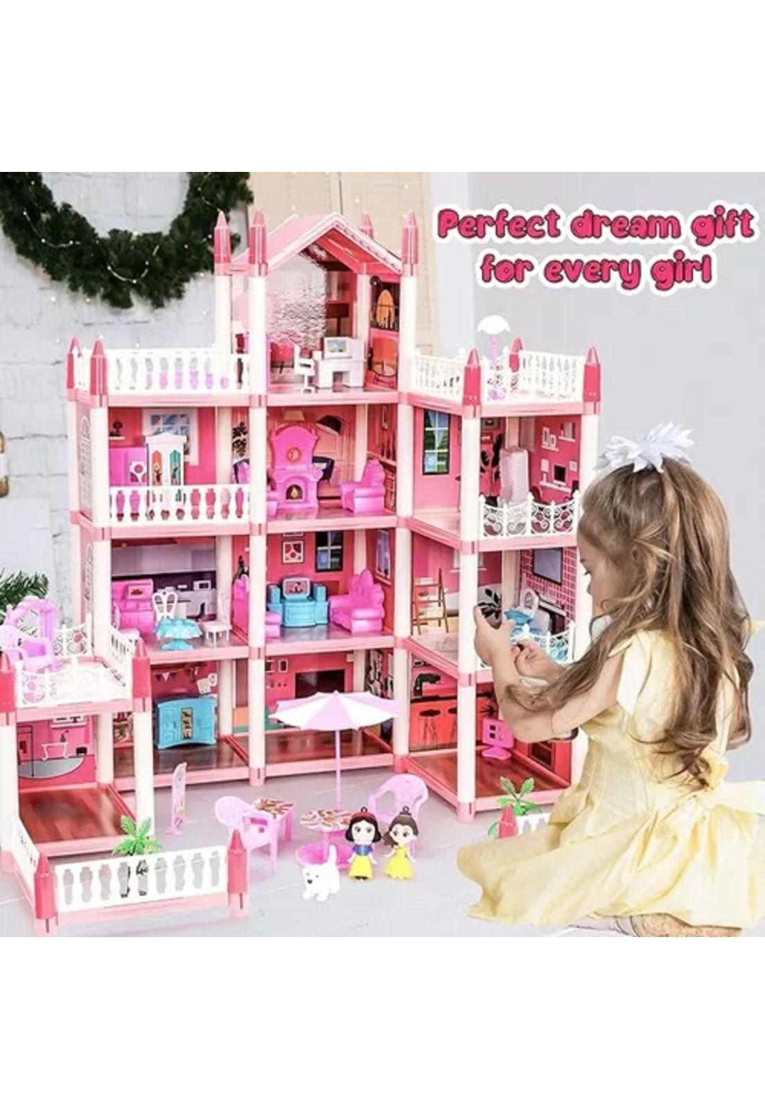 Casa casita de muñecas con muebles, castillo juguete para niñas-6