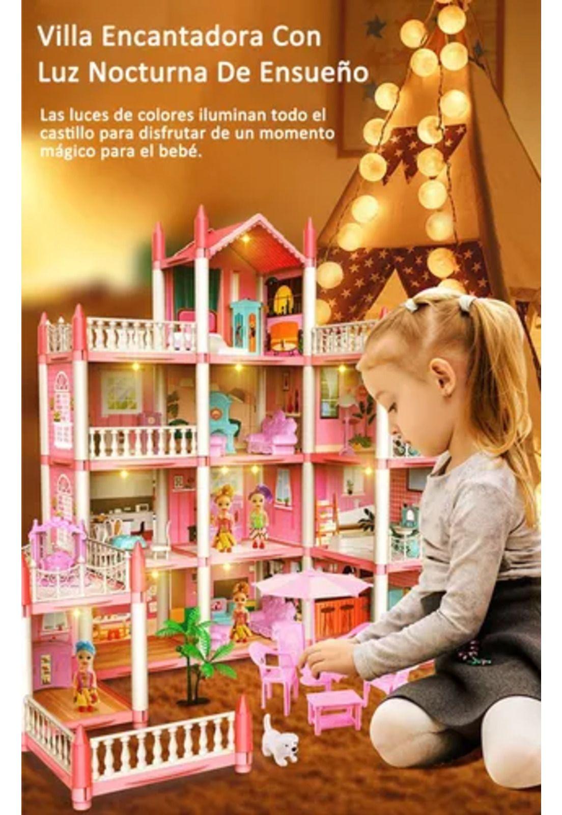 Casa casita de muñecas con muebles, castillo juguete para niñas-7