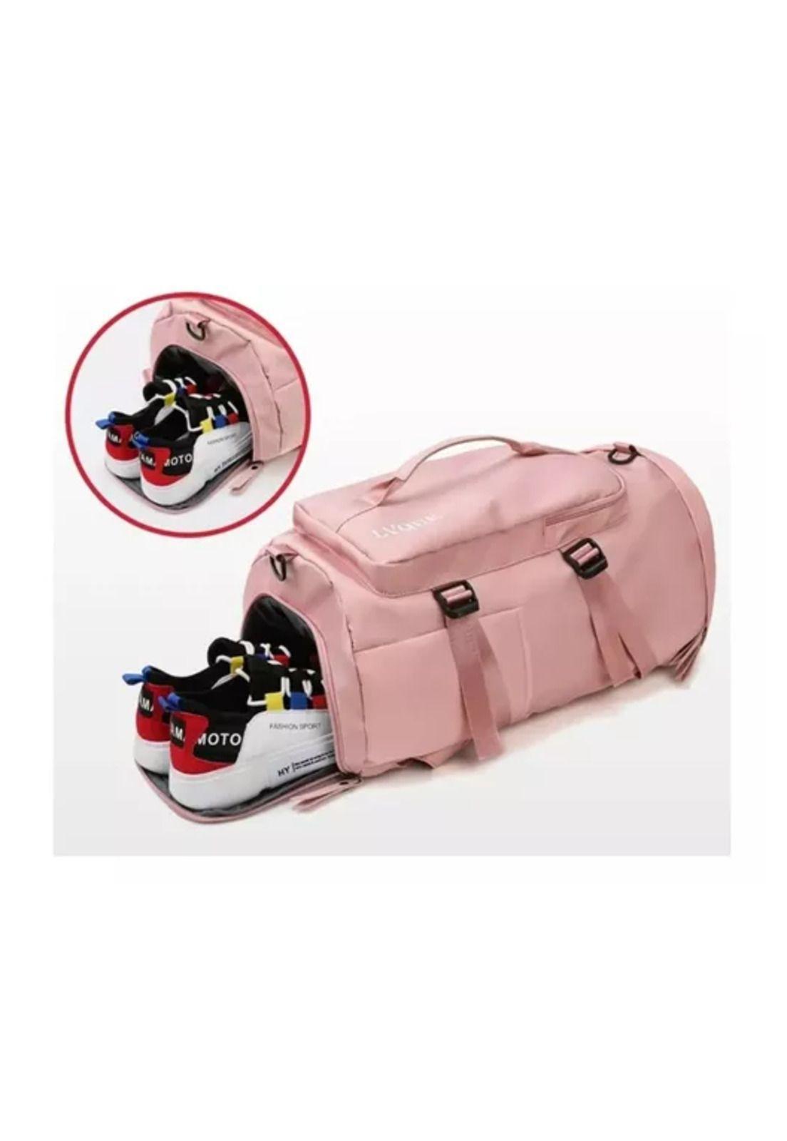 Bolso de viaje impermeable, mochila multiusos, hombro, gimnasio, color rosado-2