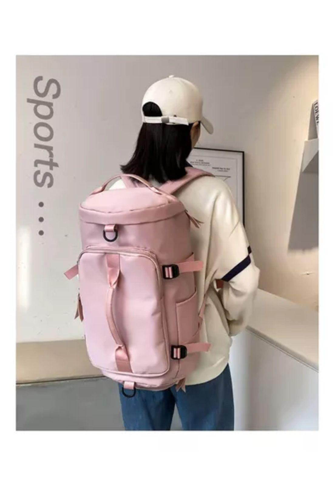 Bolso de viaje impermeable, mochila multiusos, hombro, gimnasio, color rosado-5