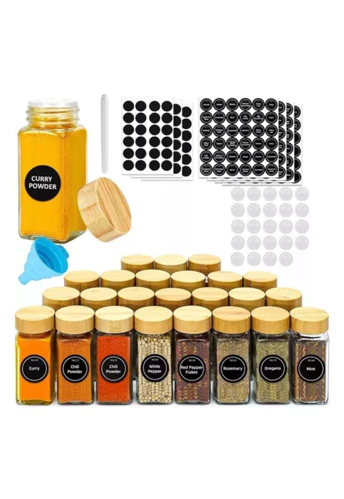 24 frascos de especias con tapa de bambú, tarros de condimentos-1