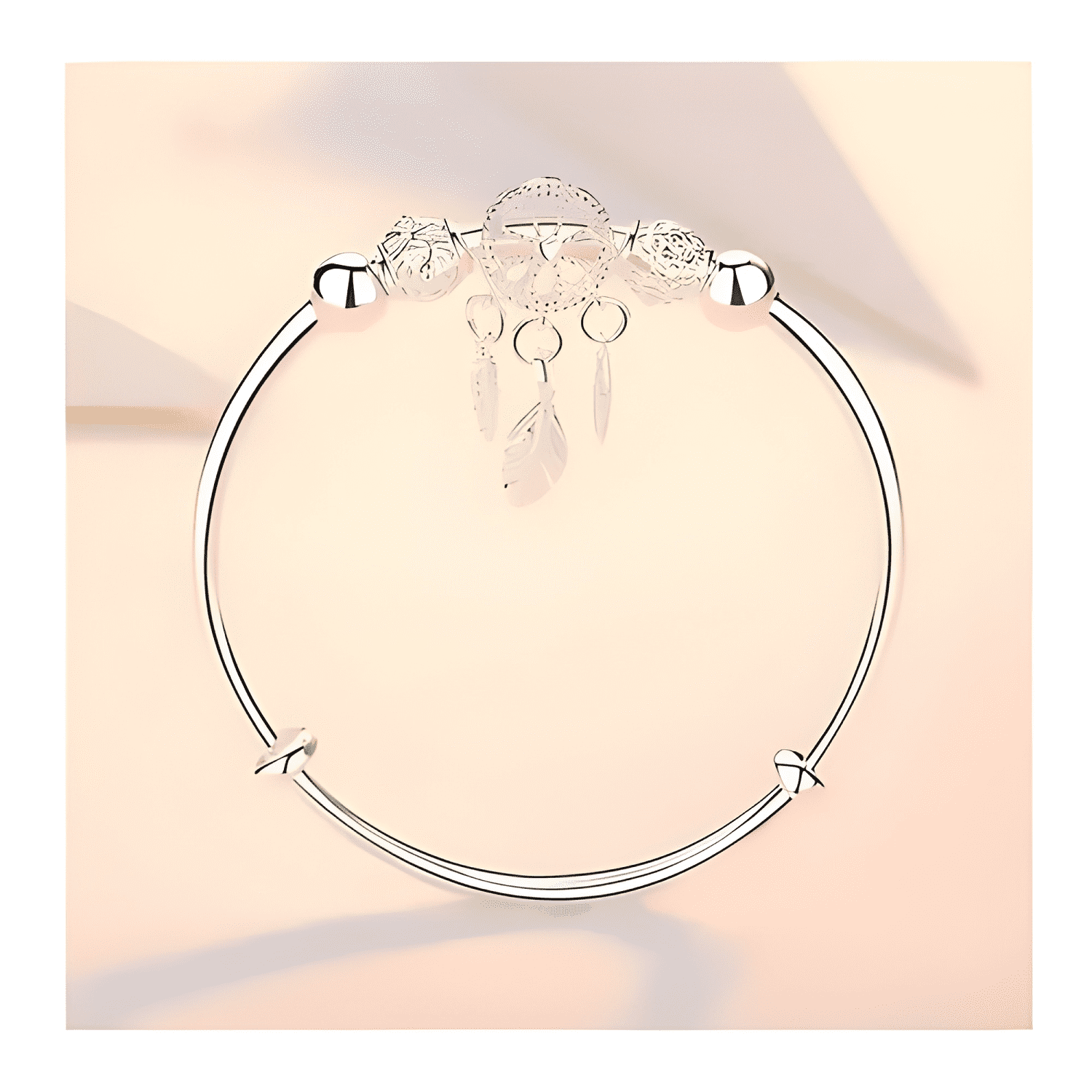 Pulsera atrapasueños plata con borla, diseño de plumas-4