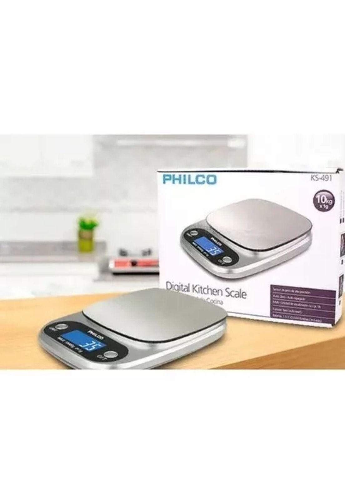 Balanza digital Philco KS491, 10 kg, para cocina, color plateado-4