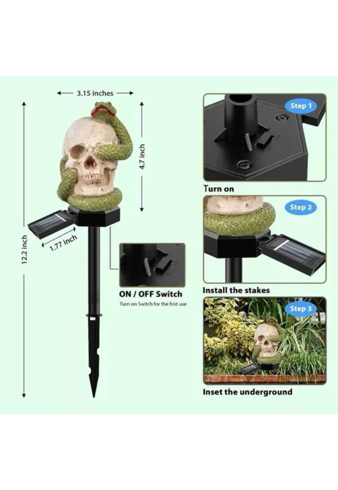 Estaca solar de Halloween, calavera con serpiente, luz de jardín-2