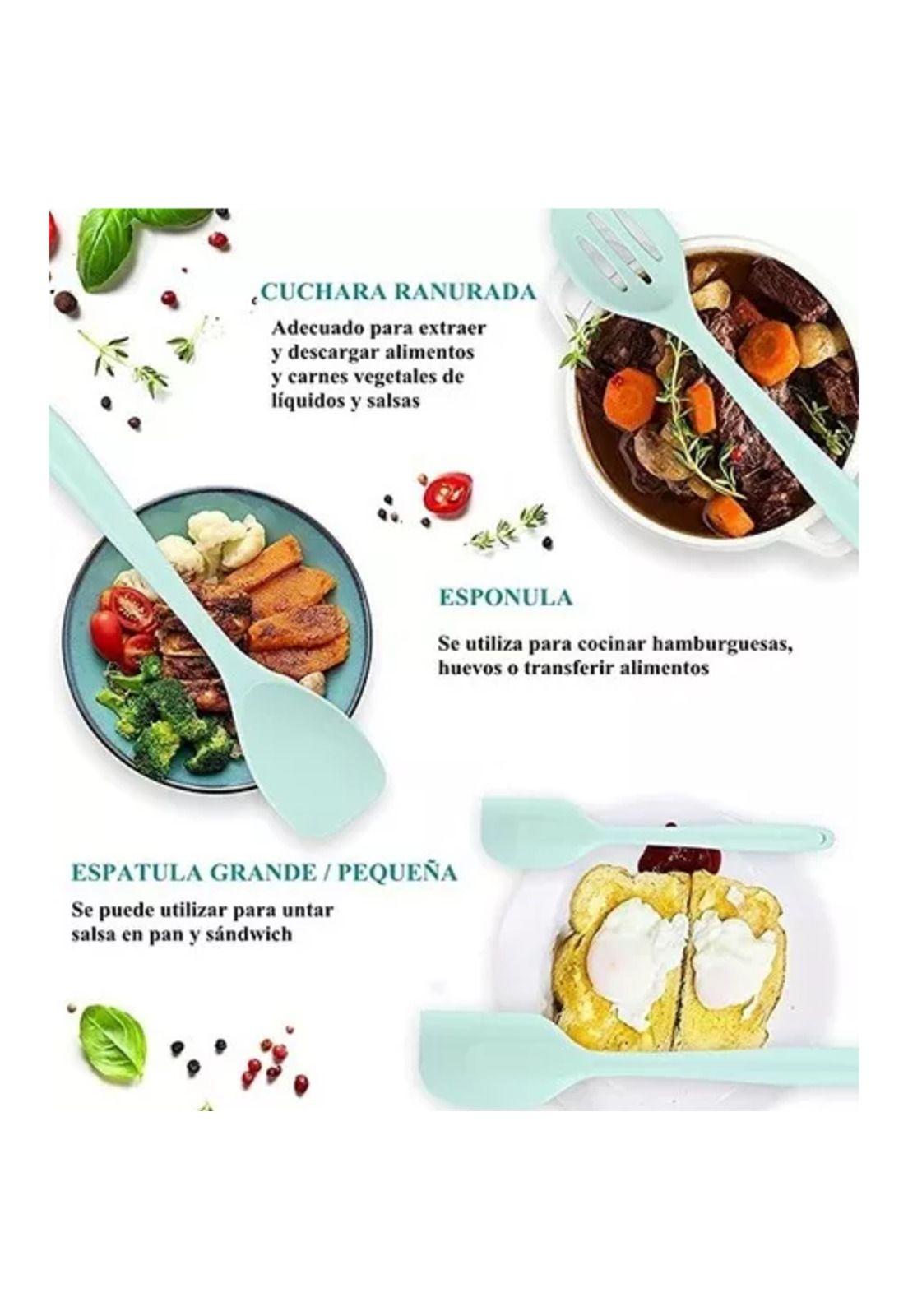 Set de 12 utensilios de cocina con mango de silicona y madera, ideal para repostería-3