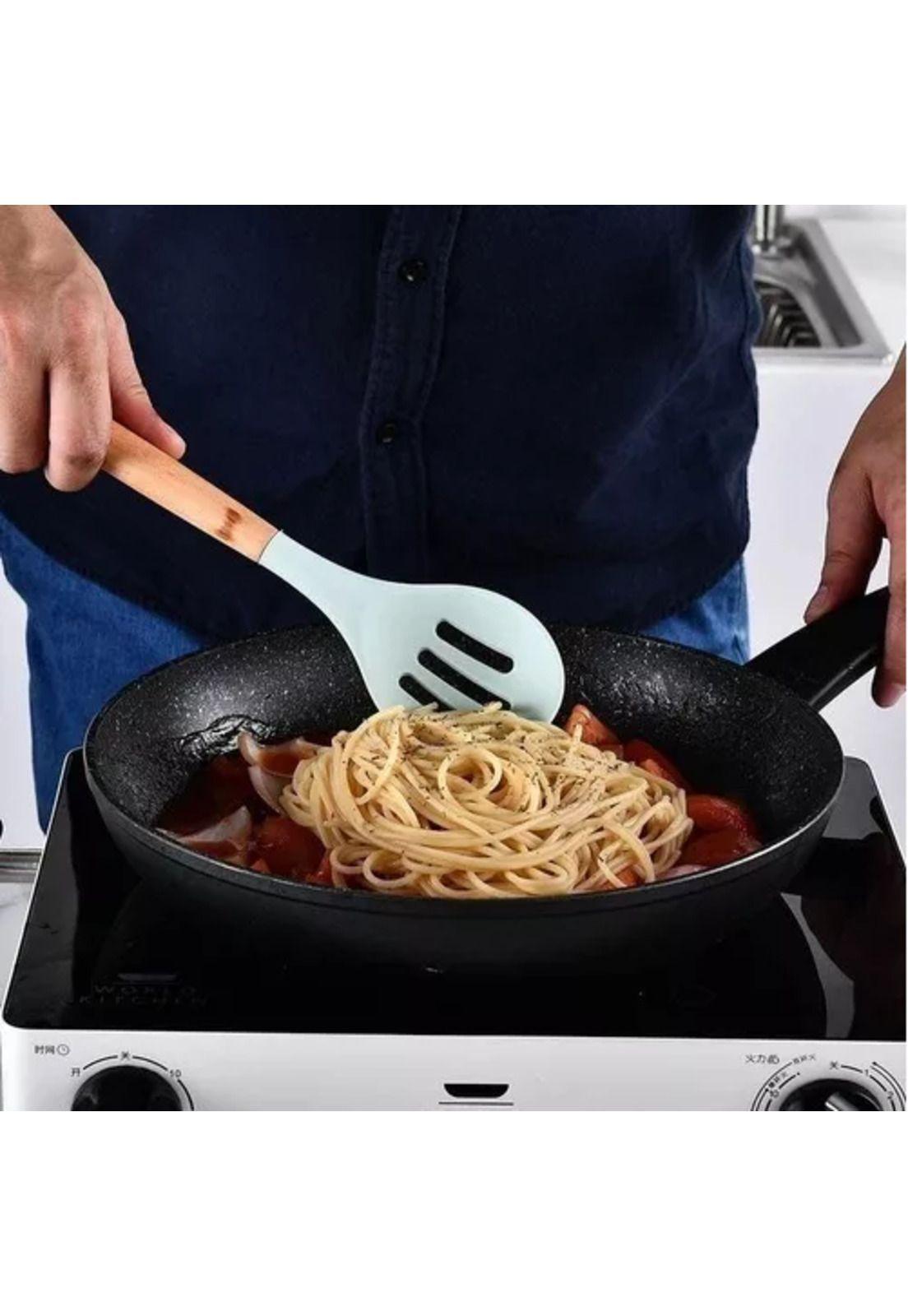 Set de 12 utensilios de cocina con mango de silicona y madera, ideal para repostería-7