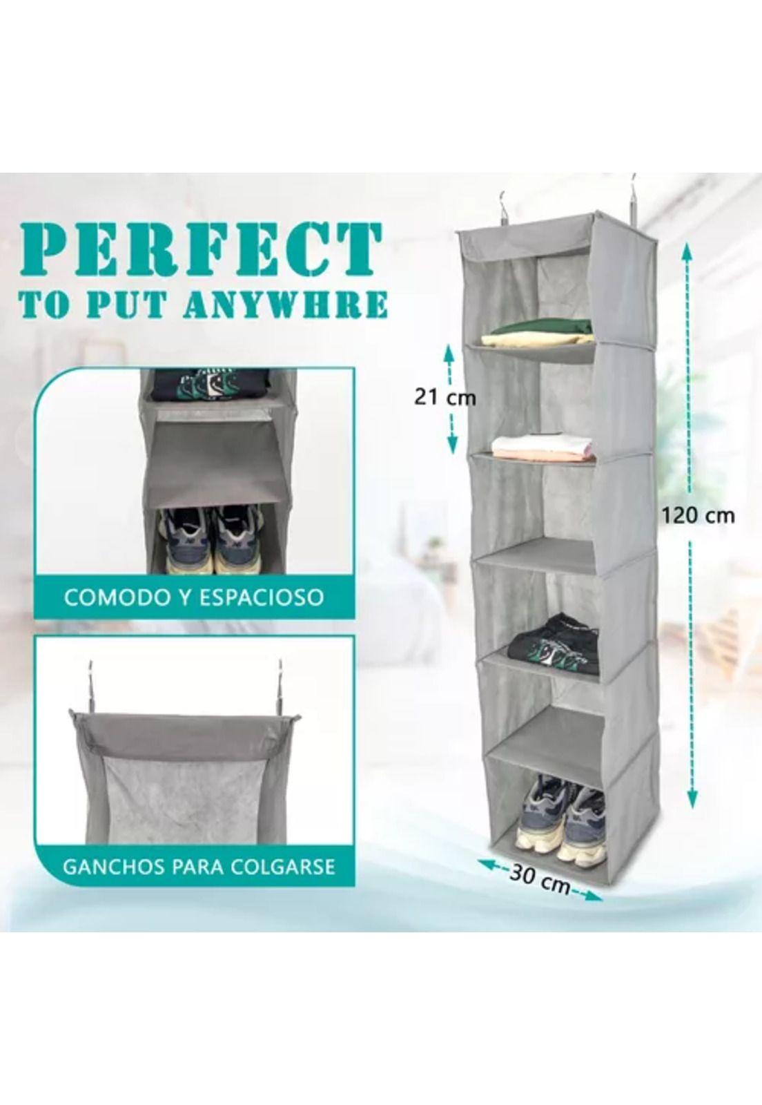 Organizador colgante 6 pisos para ropa y zapatos gris-2