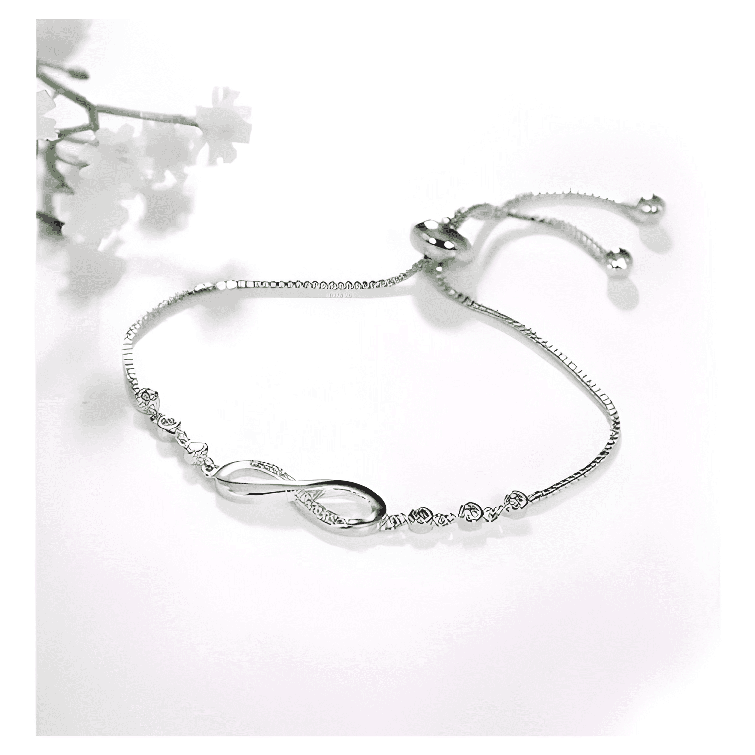 Pulsera infinito ajustable de plata ley S925 + bolsa + #2-4