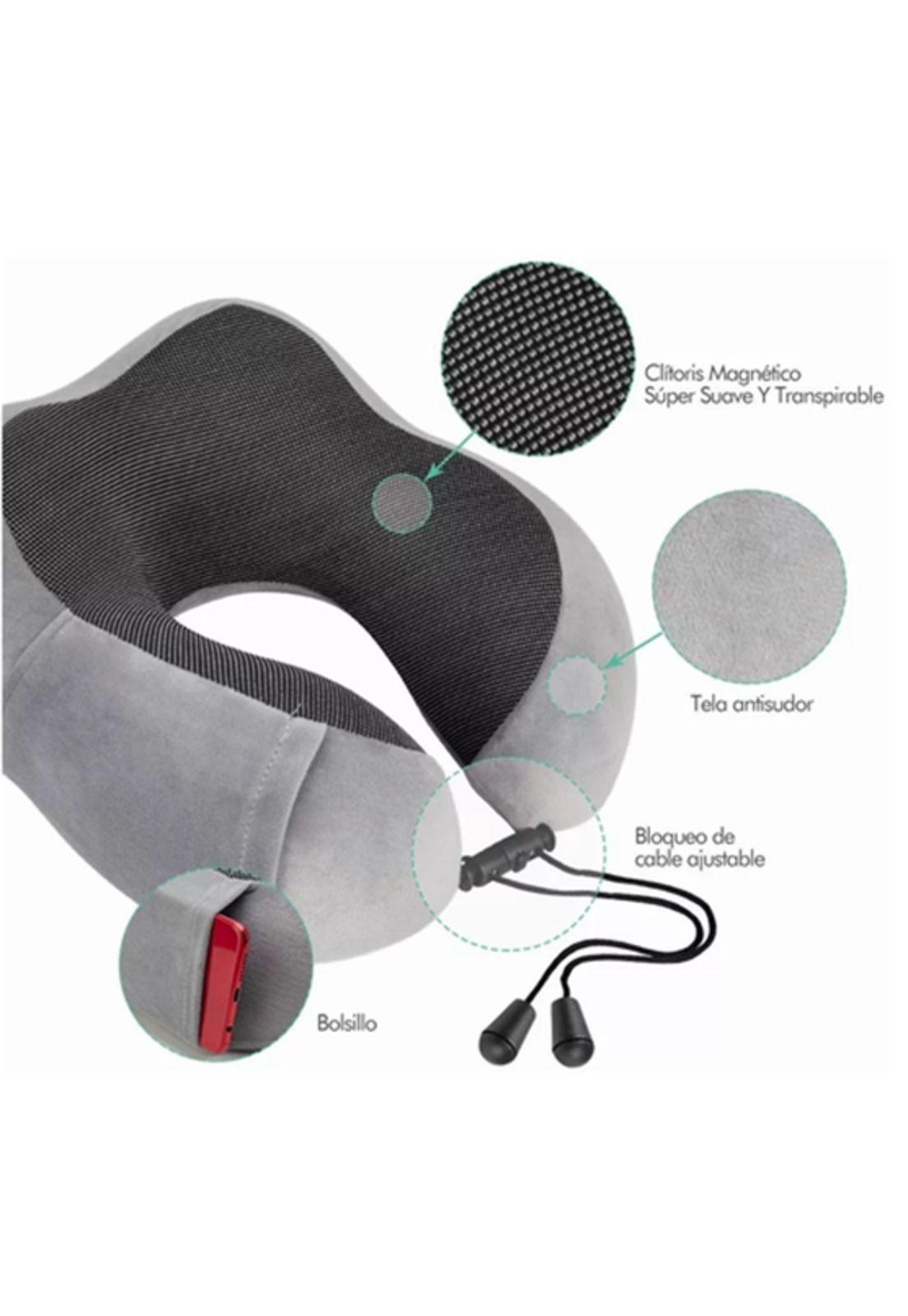 Almohada Viscoelástica para Viaje de Cuello con Antifaz Regalo Gris-2