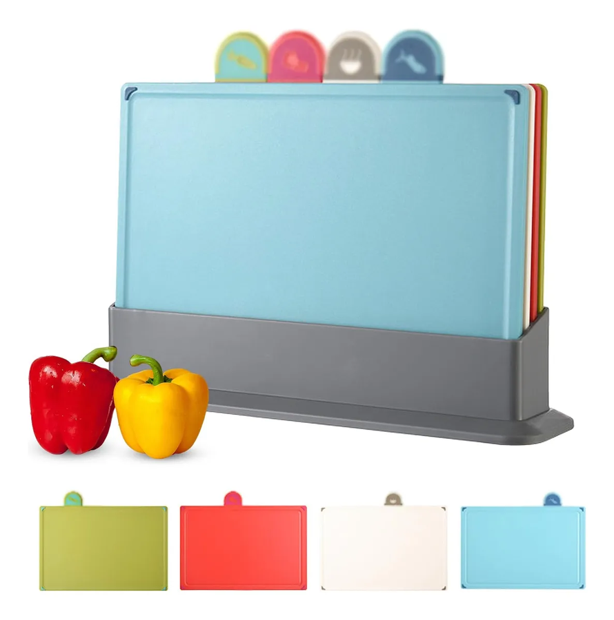 Tablas Para Picar Con Base Y Colores Indicadores 4 Piezas Fl-02-2 Celeste-0