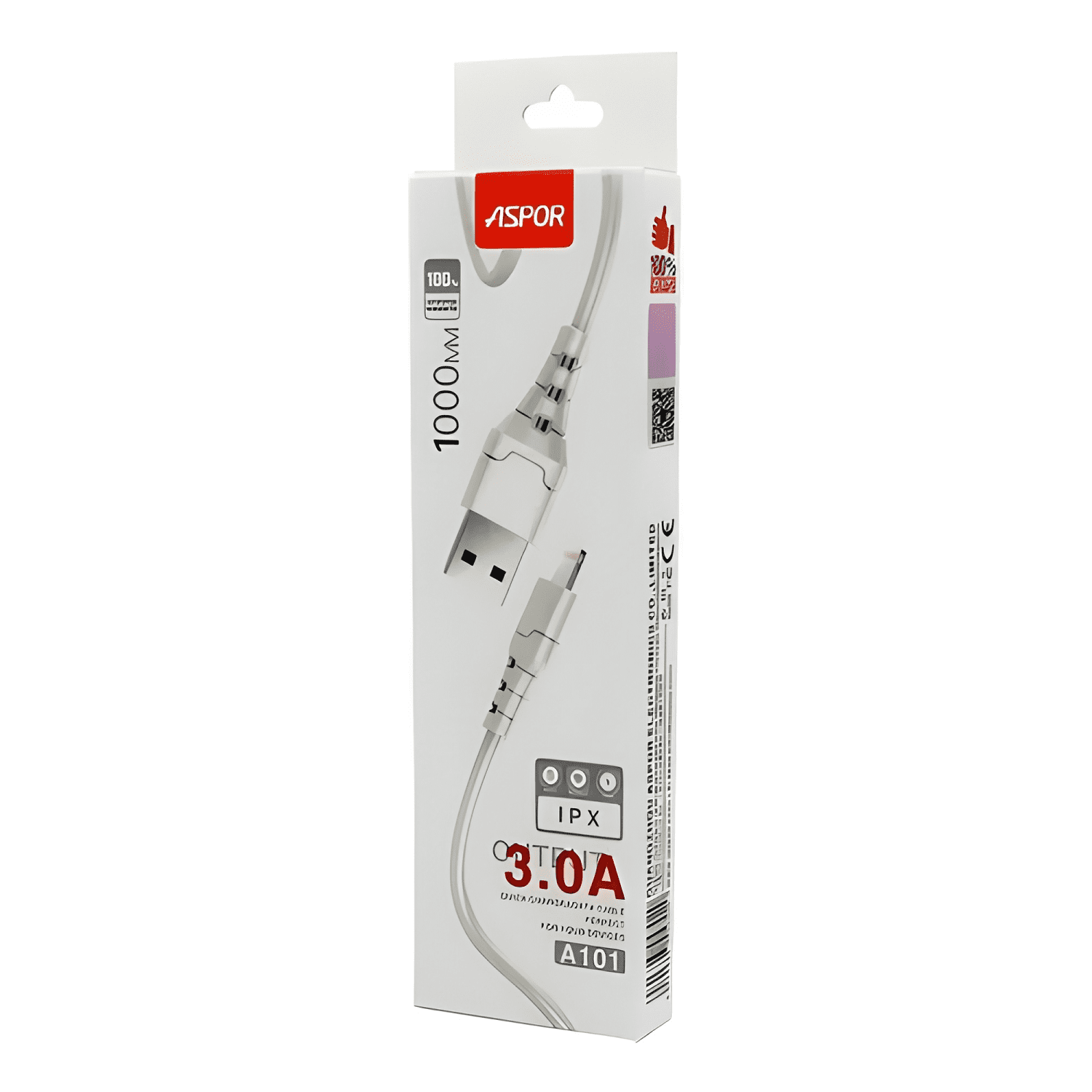 Cable lightning aspor a101 1m carga rápida iphone USB Blanco-4