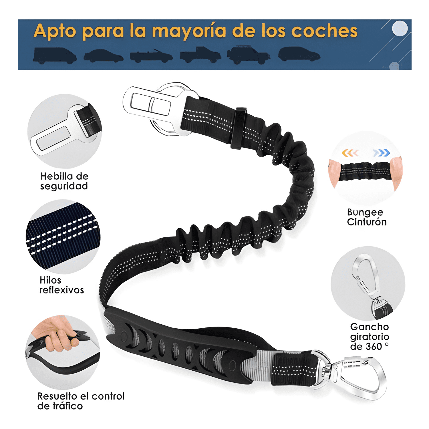 Correa cinturón seguridad 2 en 1 auto perros con dispensador-4