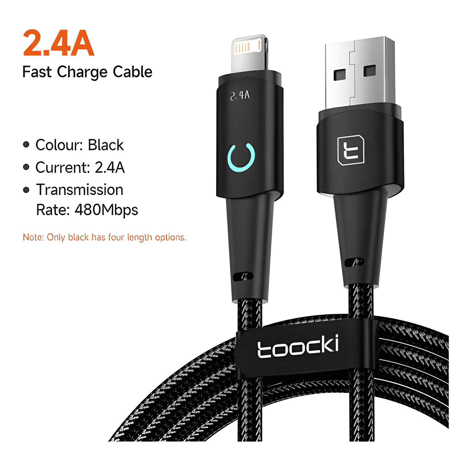 Cable USB para iphone 2.4a 2 metros carga rápida - toocki-2