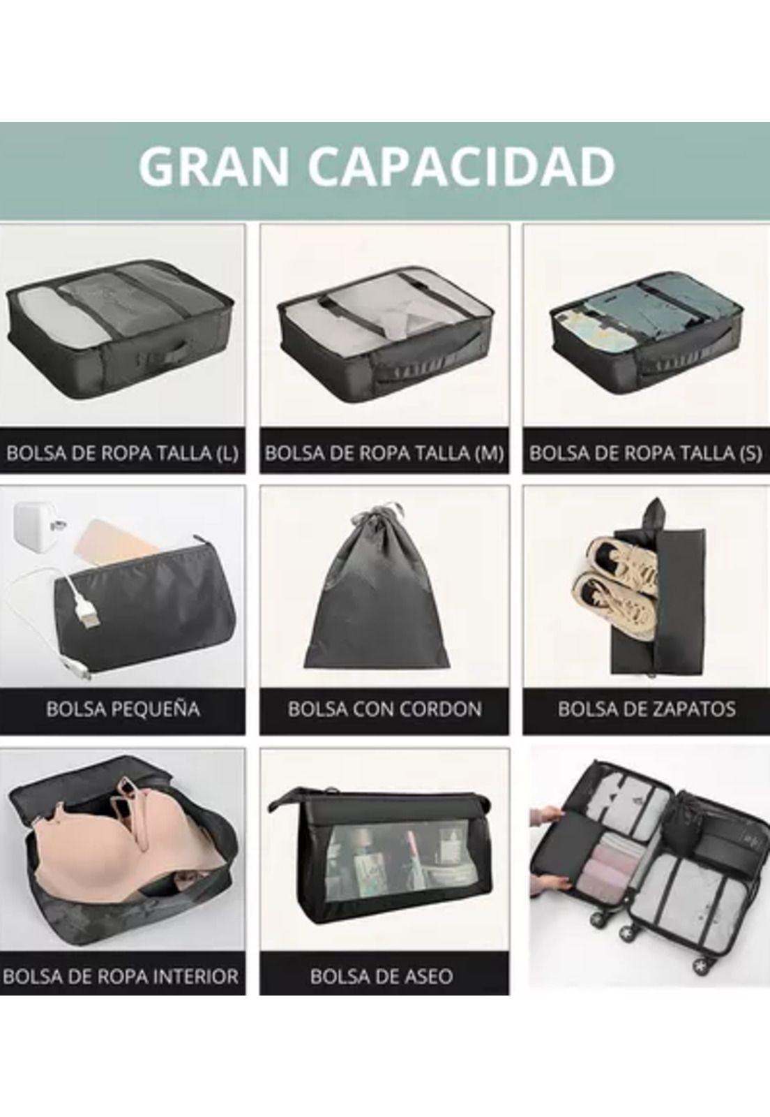 Juego de 8 bolsas organizadoras, color negro-4