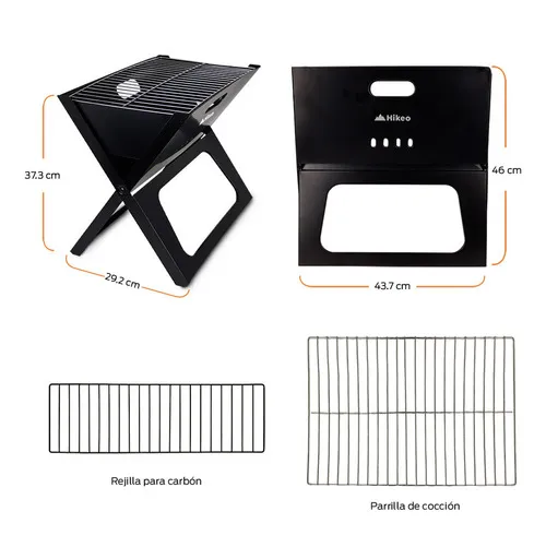 Hikeo Parrillera plegable de carbón portátil para asados color negro-6