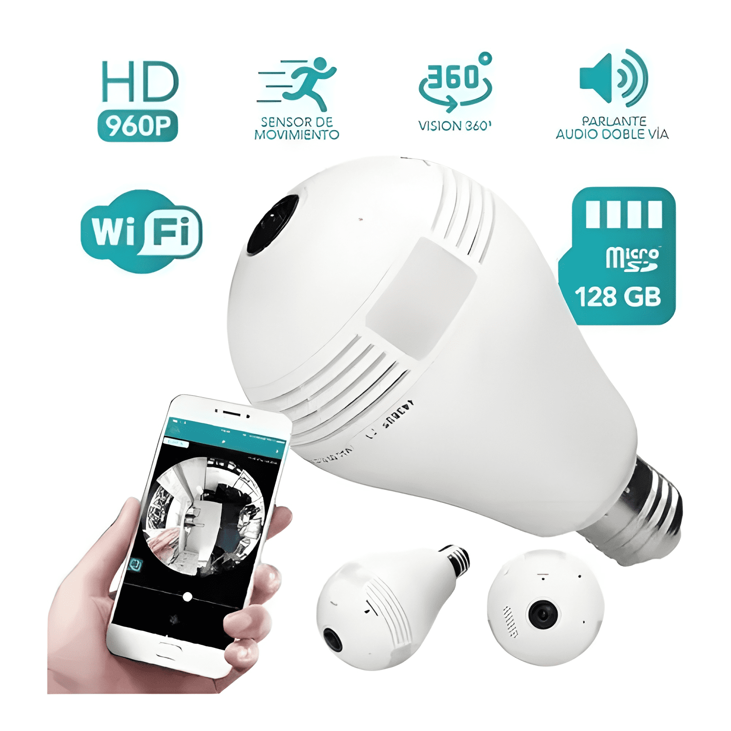 Cámara de Seguridad Ampolleta Ip 360º Wifi Hd Vigilancia Plu-3