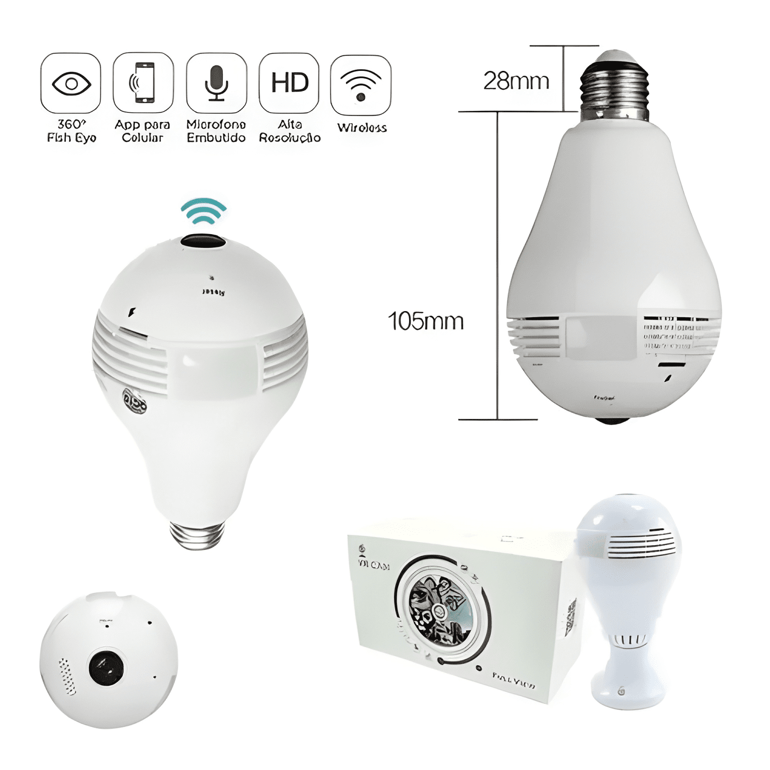 Cámara de Seguridad Ampolleta Ip 360º Wifi Hd Vigilancia Plu-4