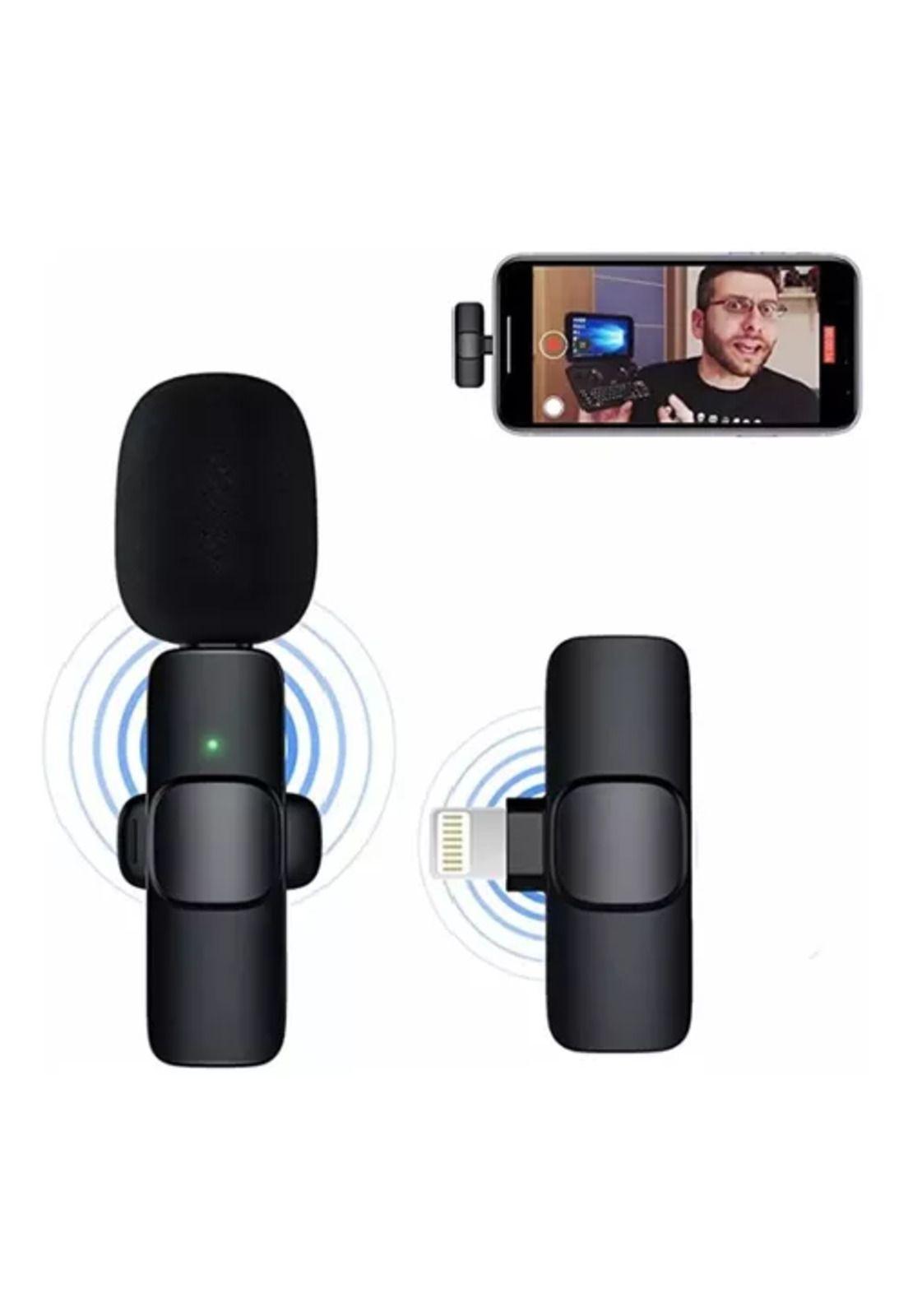 2 micrófonos Lavalier solapa inalámbricos, compatibles con iPhone y celulares K9, negro-4