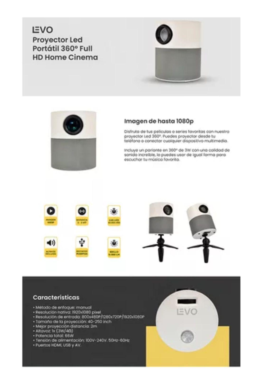 Proyector LED portátil 360º Full HD home cinema Levo blanco-4