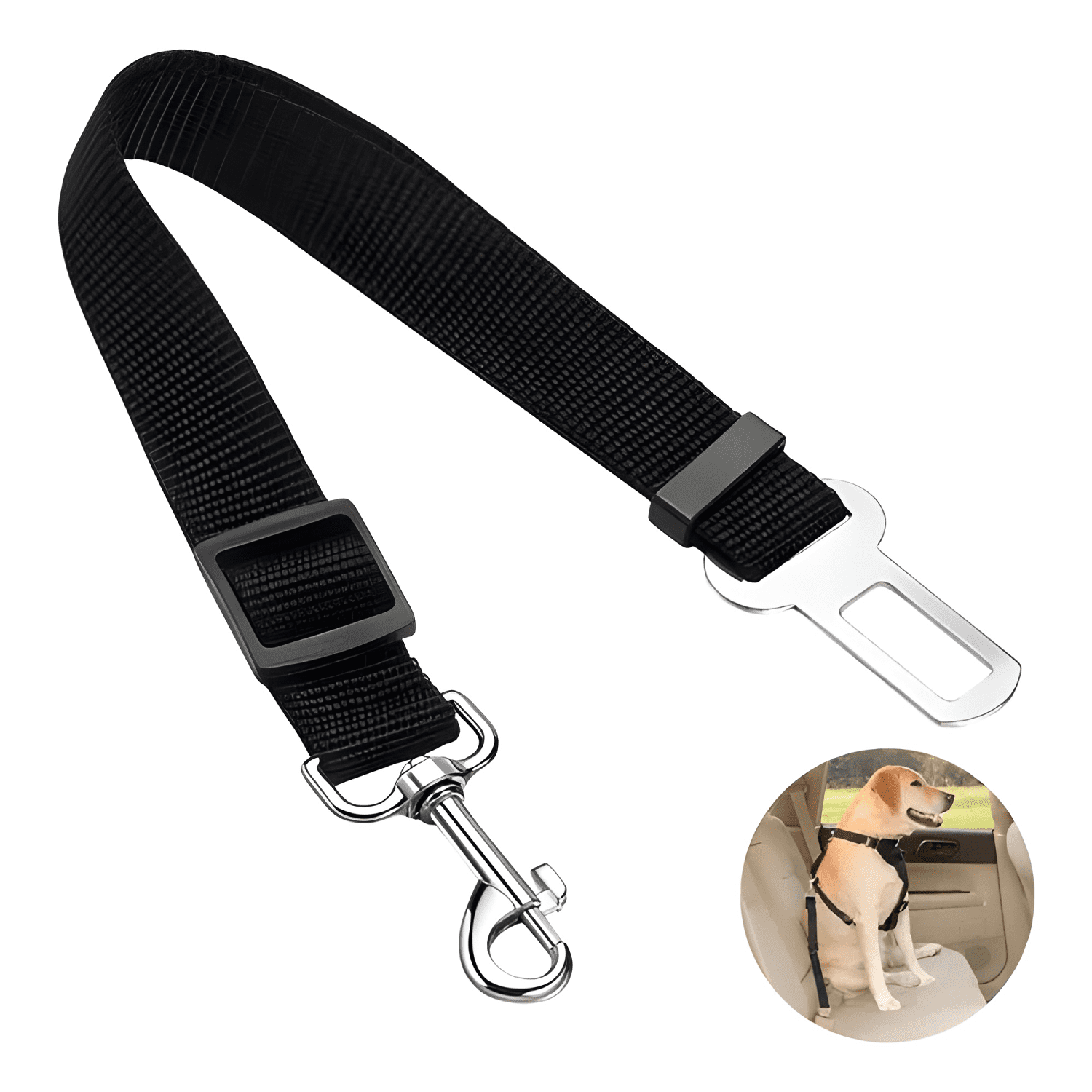 Cinturón seguridad para perros nylon ajustable the Negro-4