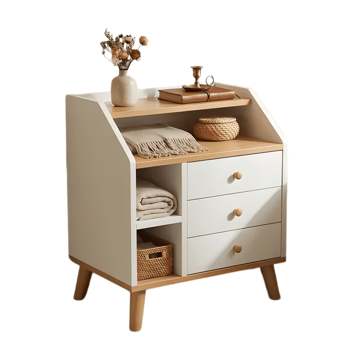 Velador Vanguardia 3 cajones Homer Design 50x30x61 blanco-0