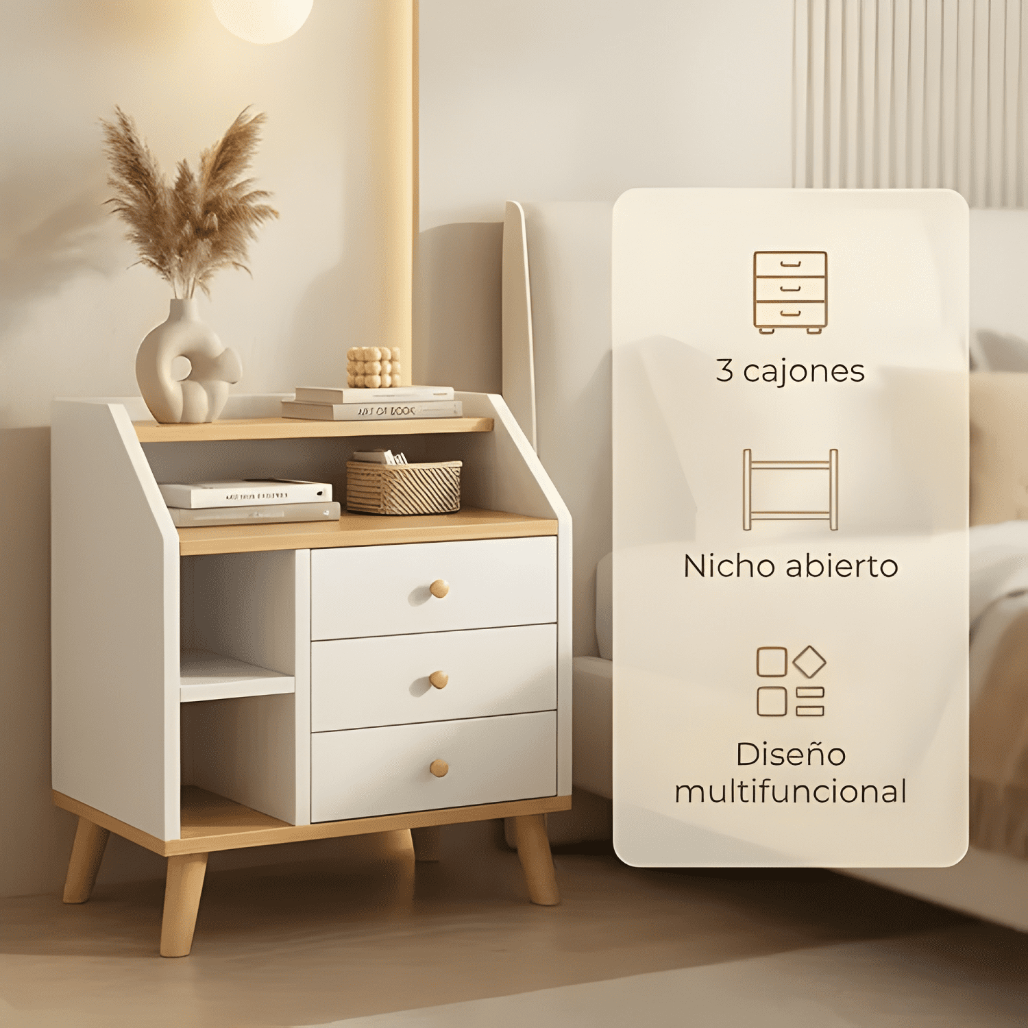 Velador Vanguardia 3 cajones Homer Design 50x30x61 blanco-1
