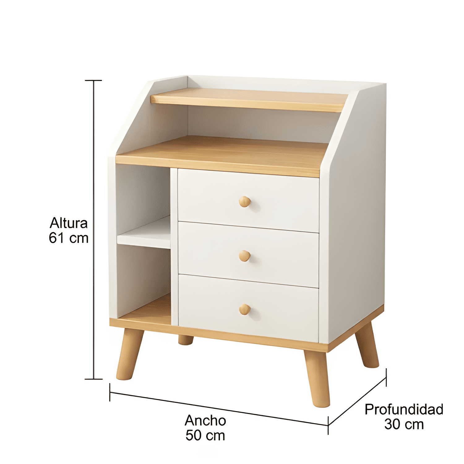 Velador Vanguardia 3 cajones Homer Design 50x30x61 blanco-2