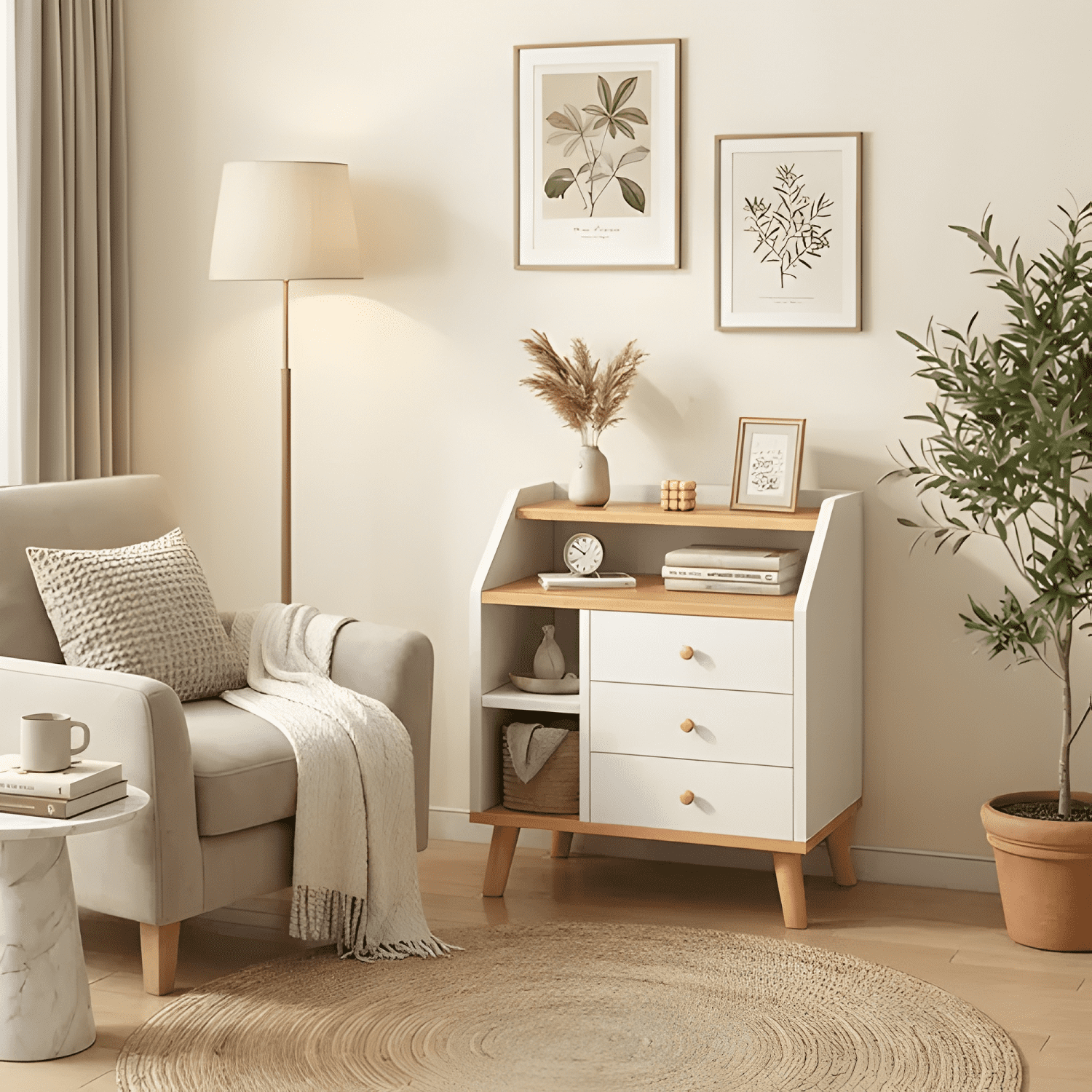 Velador Vanguardia 3 cajones Homer Design 50x30x61 blanco-3