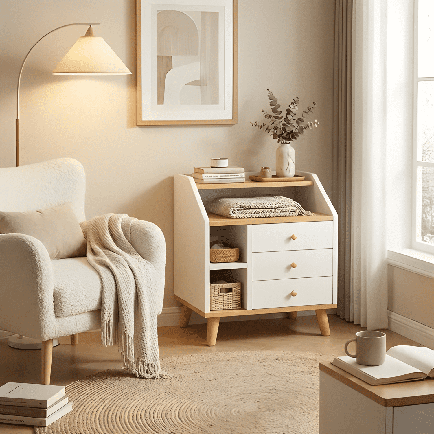 Velador Vanguardia 3 cajones Homer Design 50x30x61 blanco-4