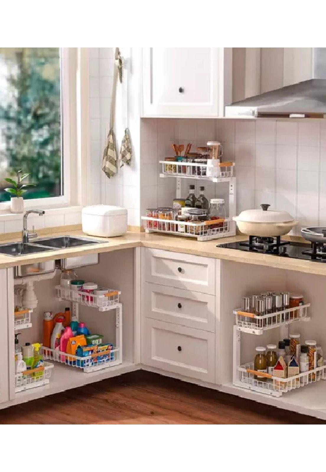 Organizador Estante Multiuso Bajo Lavaplatos Cocina Baño Blanco-3