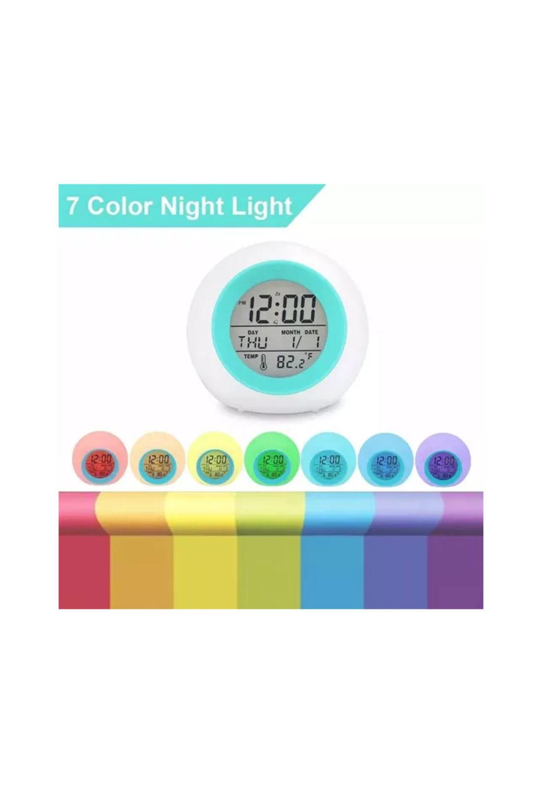 Reloj despertador pantalla redondo temperatura alarma col...-4