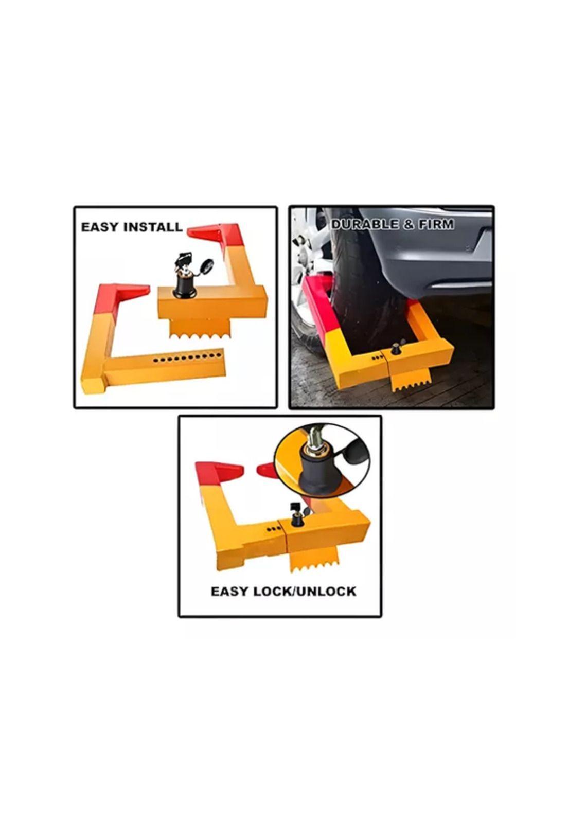 Traba Rueda De Auto Cuadrado Universal Anti Robo Seguridad Amarillo-2