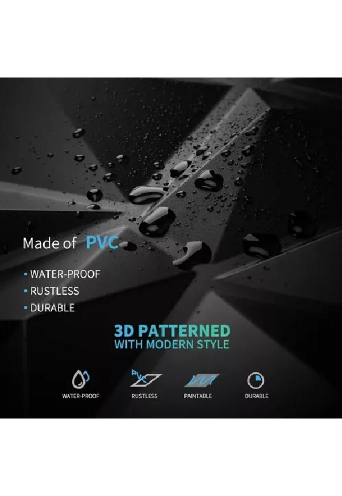 12 Paneles Mural 3D Autoadhesivo PVC Diamante 50x50cm Negro-4