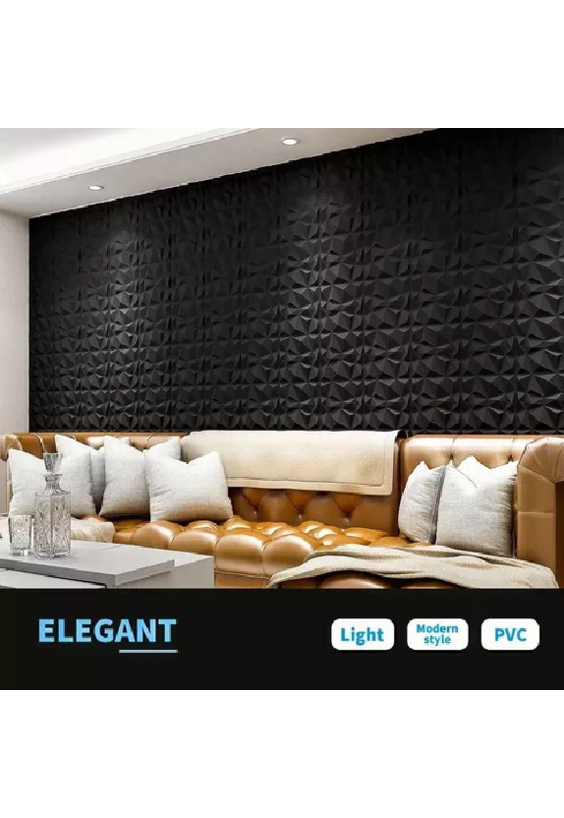 12 Paneles Mural 3D Autoadhesivo PVC Diamante 50x50cm Negro-5