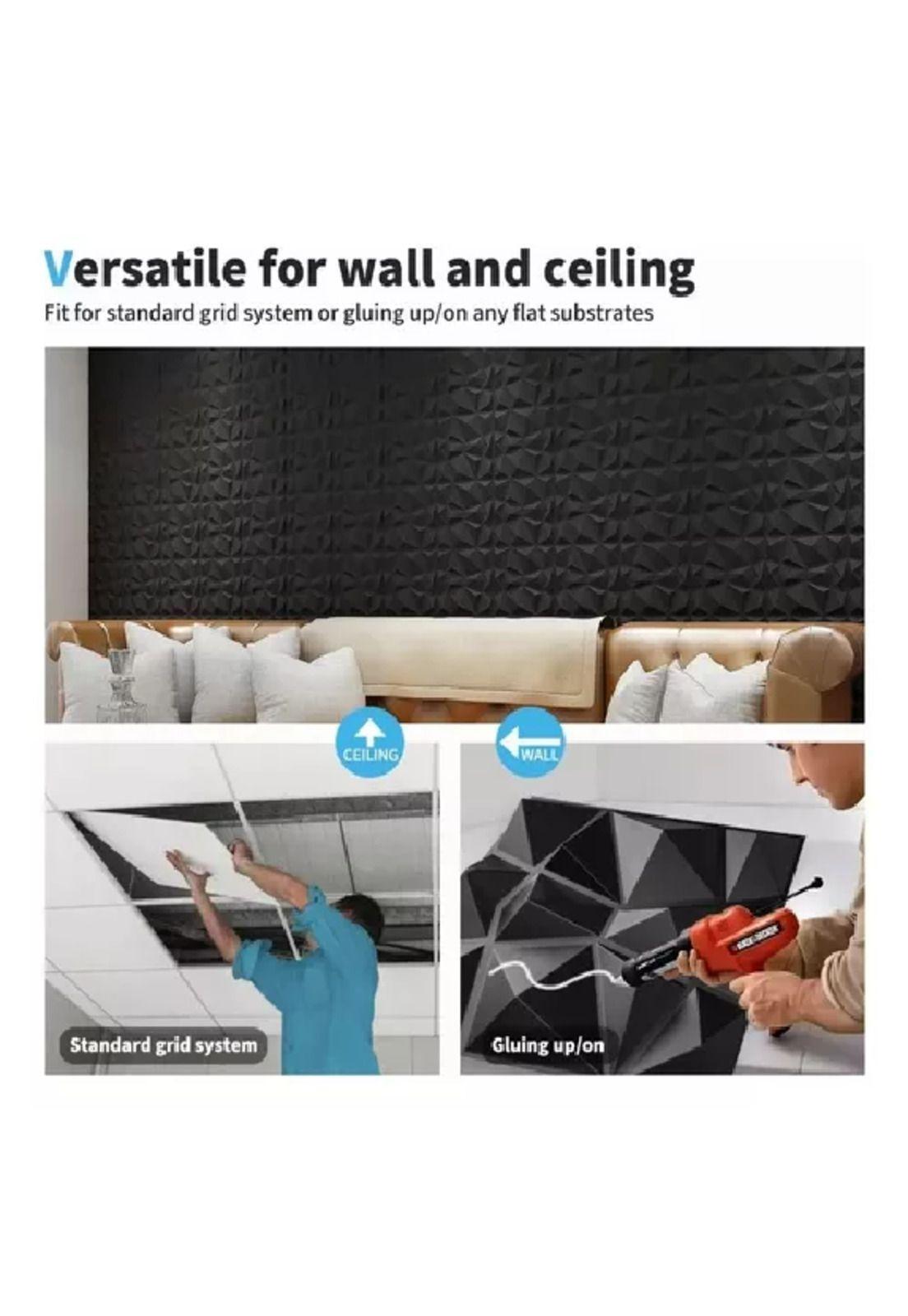 12 Paneles Mural 3D Autoadhesivo PVC Diamante 50x50cm Negro-6