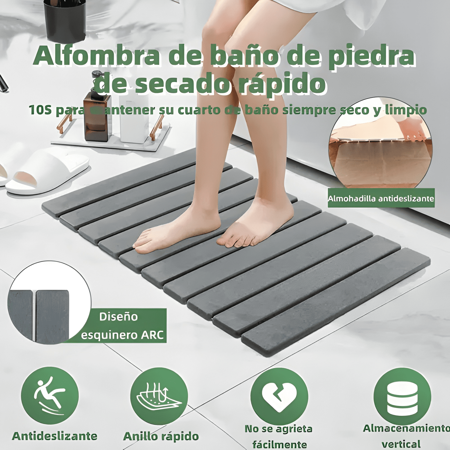 Tapete Baño Piedra Diatomeas Antideslizante Secado Rápido #6-2