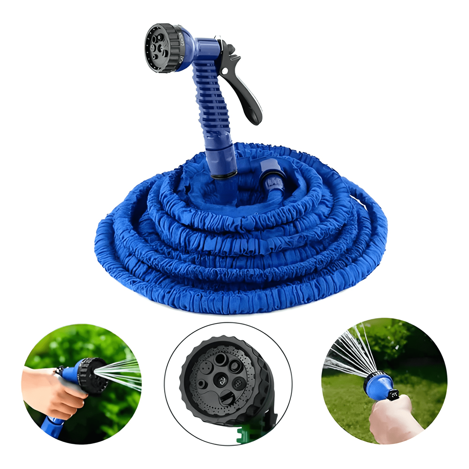 Manguera agua con pistola retractil expandible 22.5m Azul-3
