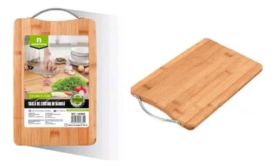 Tabla Para Cortar De Cocina Bambú Firme + Mango Metálico Lisa Marrón Claro-0
