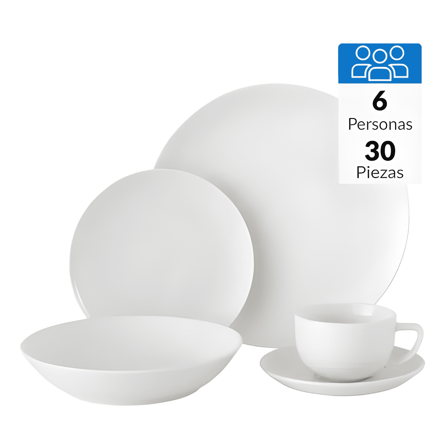 Juego de loza 30 piezas porcelana 6 personas Blanca-3