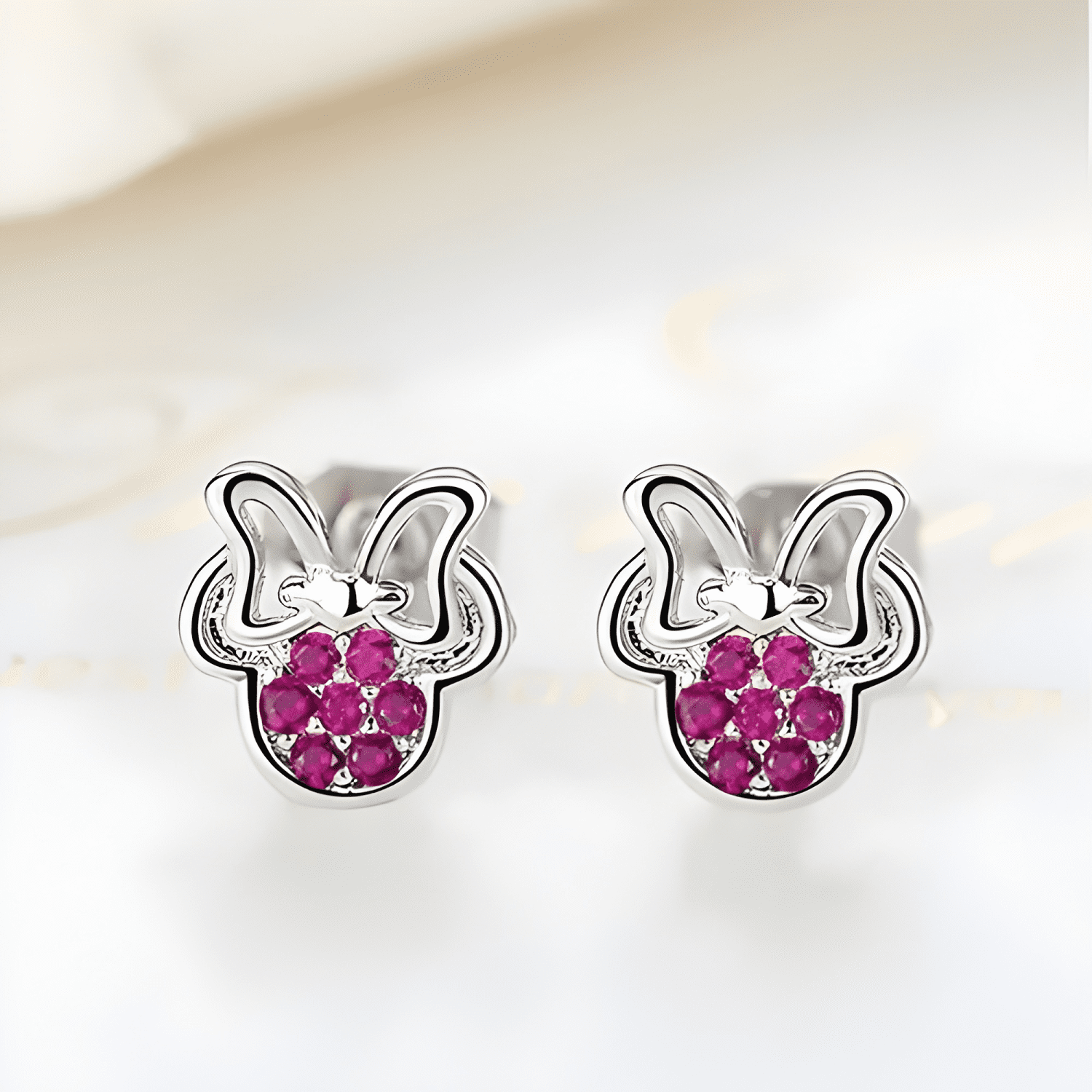 Aros Plata 925 De Ratoncita Rosado-2