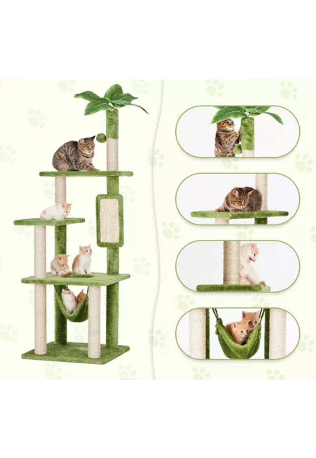 Rascador gatos torre yute michis arbol palmera hojas verde-2