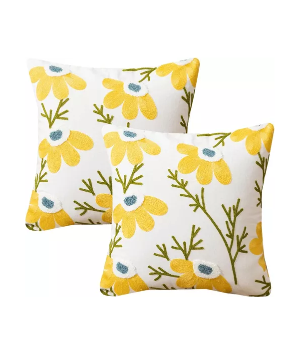 Pack de 4 Fundas para Cojines Sin Relleno con Diseños Bordados Amarillo-1